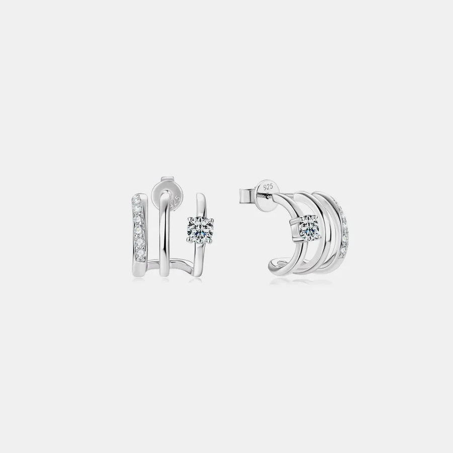 Silver triple bar crystal stud earrings with D color grade stones.
