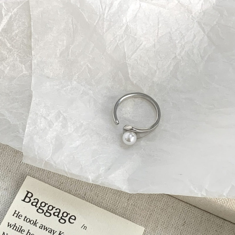 Freshwater Pearl 925 Sterling Open Cuff Ring in silver with pearl accent