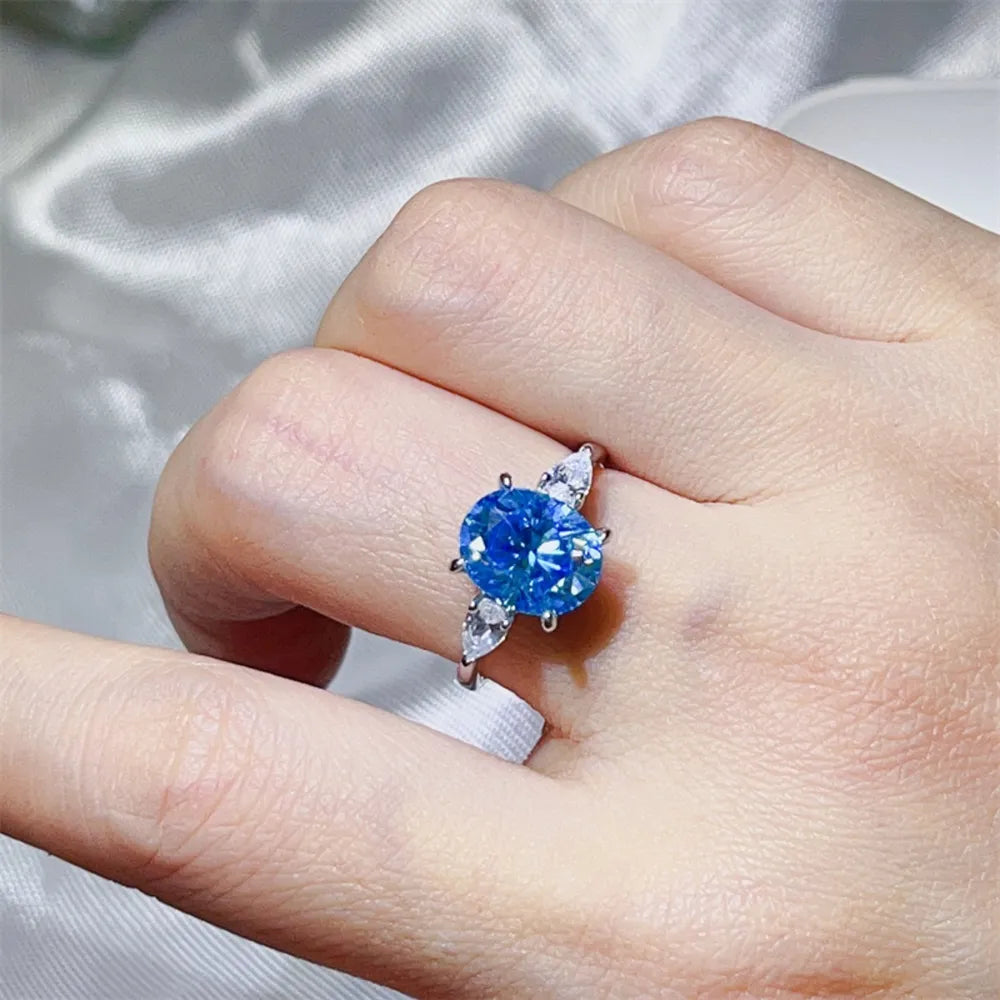 ring in blue featuring 3 carat moissanite and statement fit