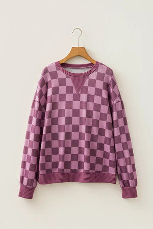 Ribbed Trim Checkered Pullover Shirt option 7