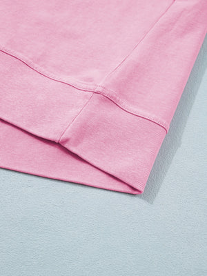Pink mineral wash cotton tee with ribbed hem detail