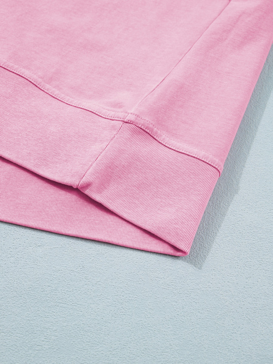 Pink mineral wash cotton tee with ribbed hem detail