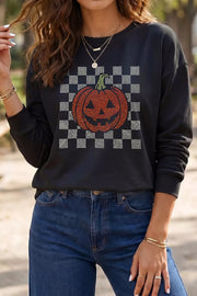 black sweatshirt with checkered and crew neck