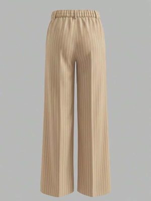 High-waisted Striped Wide-leg Pants in Lavender Purple with buttoned