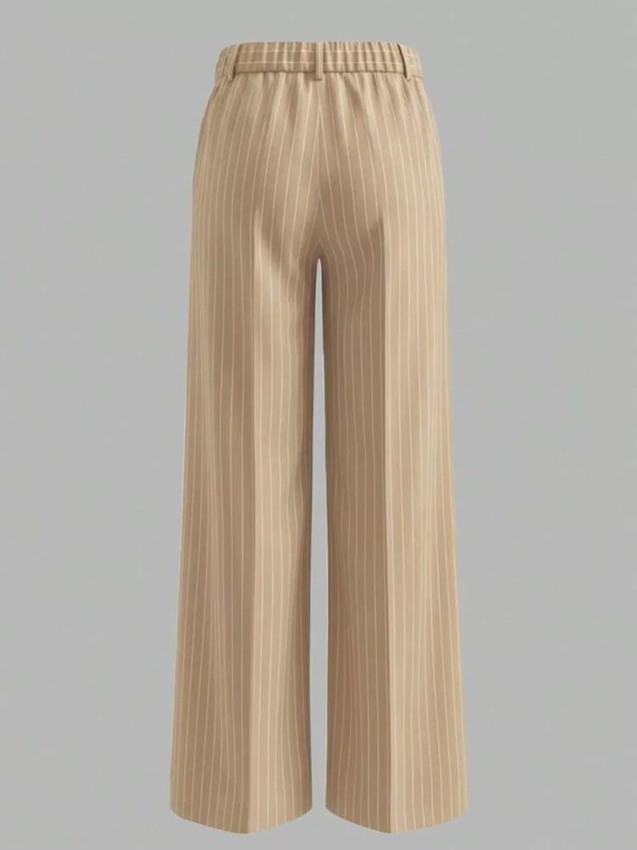 High-waisted Striped Wide-leg Pants in Lavender Purple with buttoned