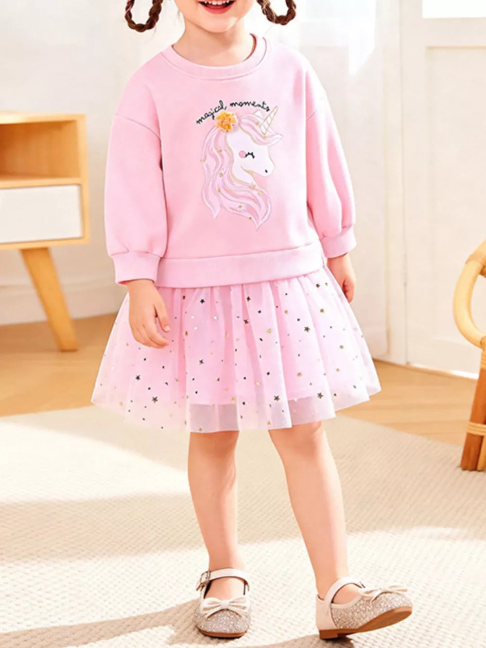 light pink sweatshirt dress with graphic-print and crew neck