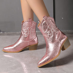 PU Leather,Rubber Imported Size &amp boots in metallic pink with straight silhouette