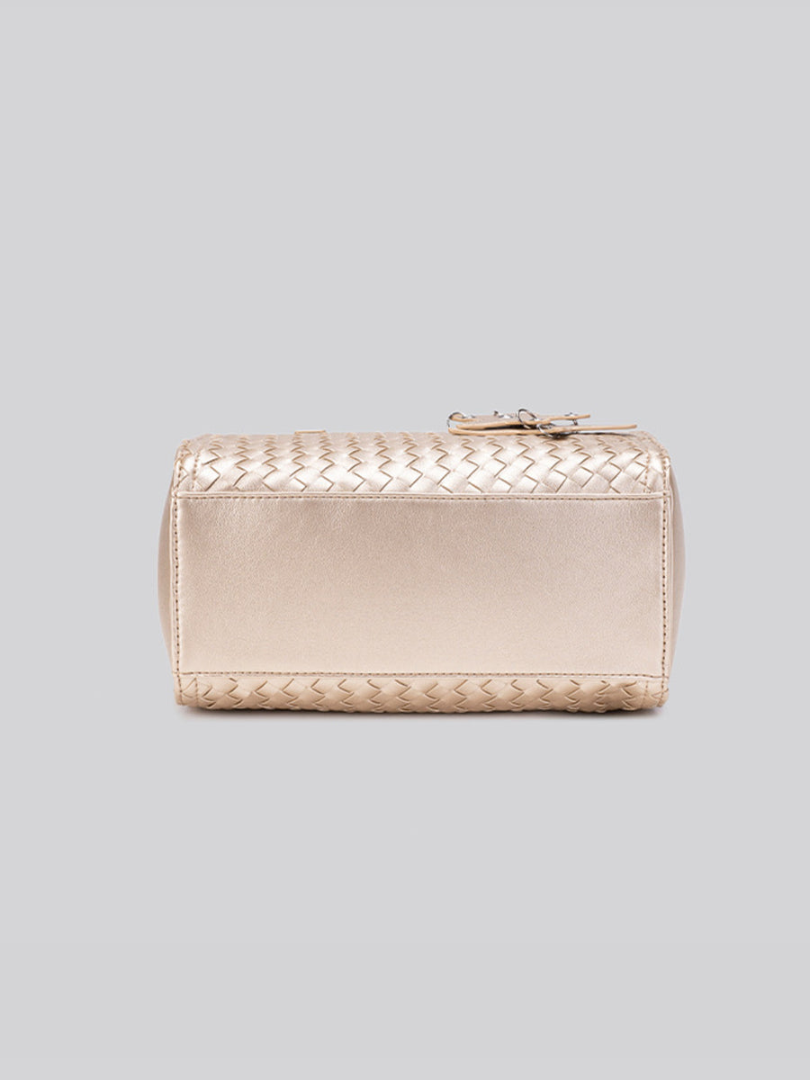 Metallic Woven Texture Shoulder Bag in Champagne with woven texture