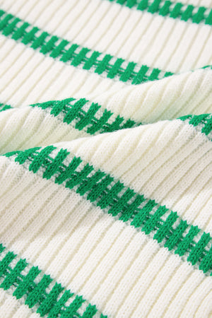 Ribbed knit vest in cream with green stripe detail, acrylic fabric