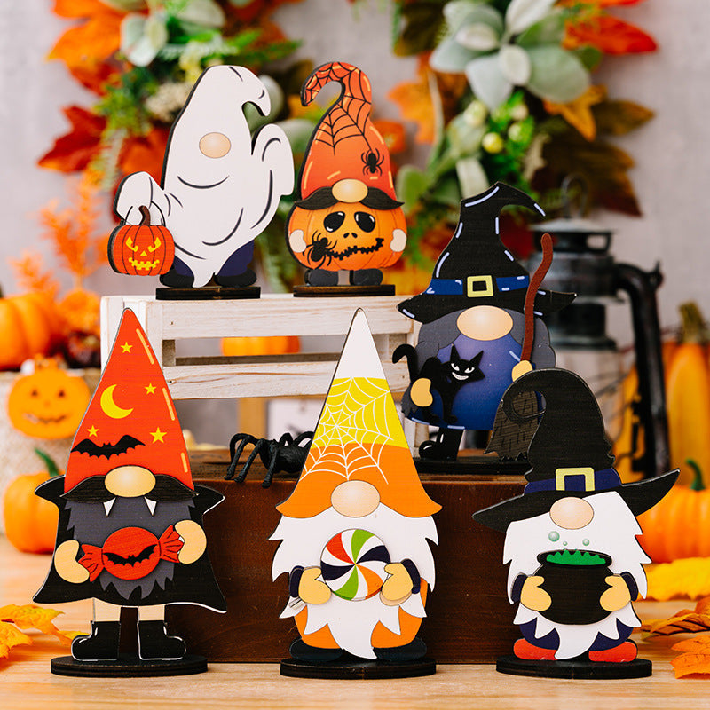 Halloween gnomes set with ghost, pumpkin, witch, and candy corn designs.
