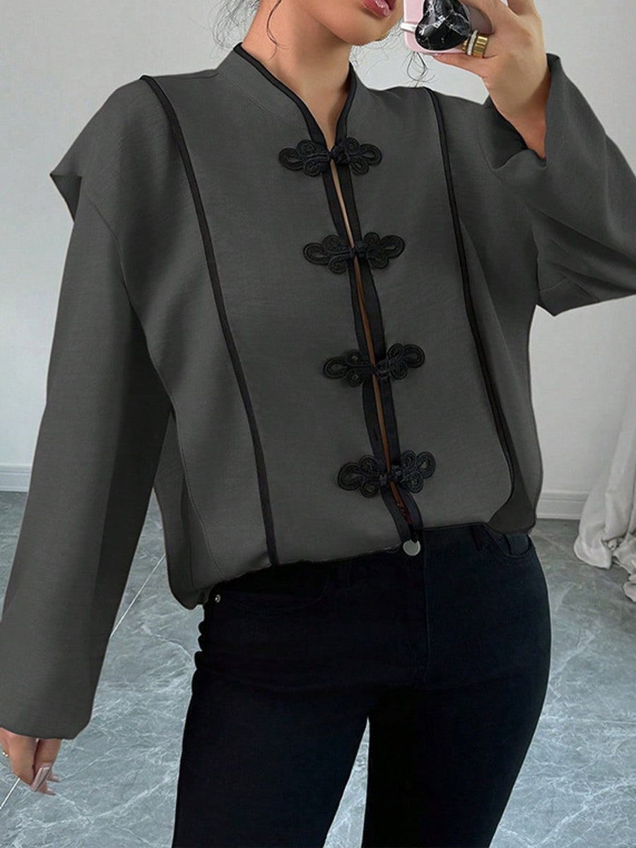 Apricot blouse with hip-length and zip-front