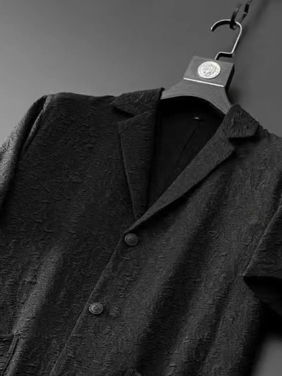 Black with Men's Plus Size Button Up Shirt And Pants Set in Black