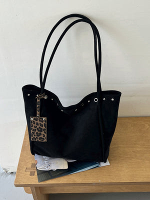 Suede Imported Size &amp tote in Black with boxy silhouette