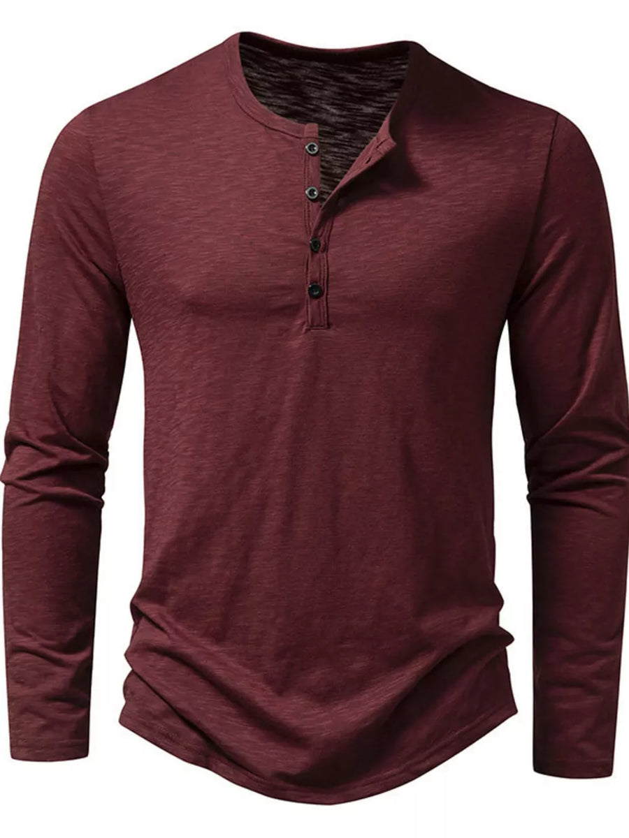 Khaki Color Men's Long Sleeve Henley T-shirt