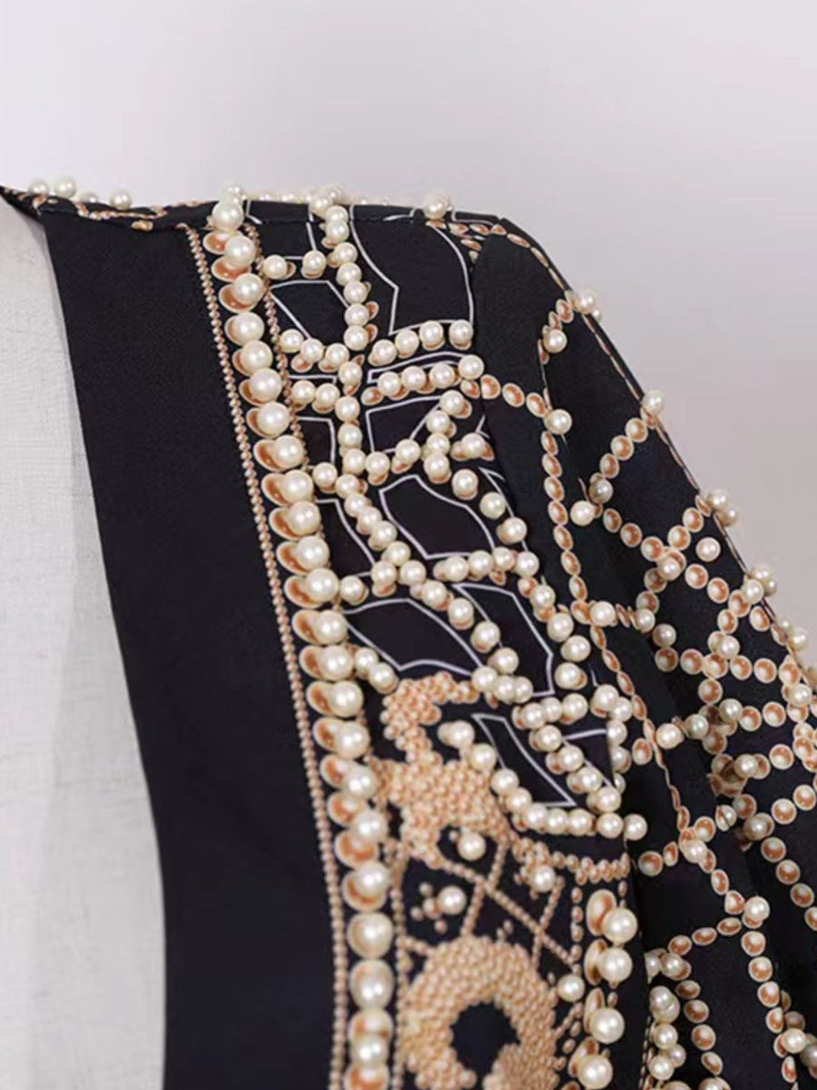 Embellished Pearl One-Button Blazer Plus Size in ivory