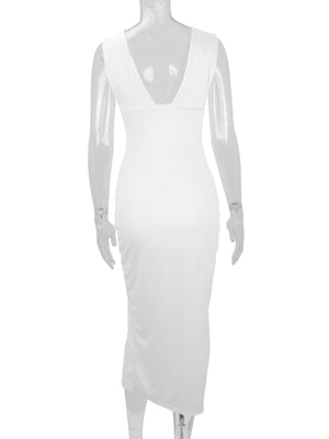 White bodycon dress with backless and sleeveless