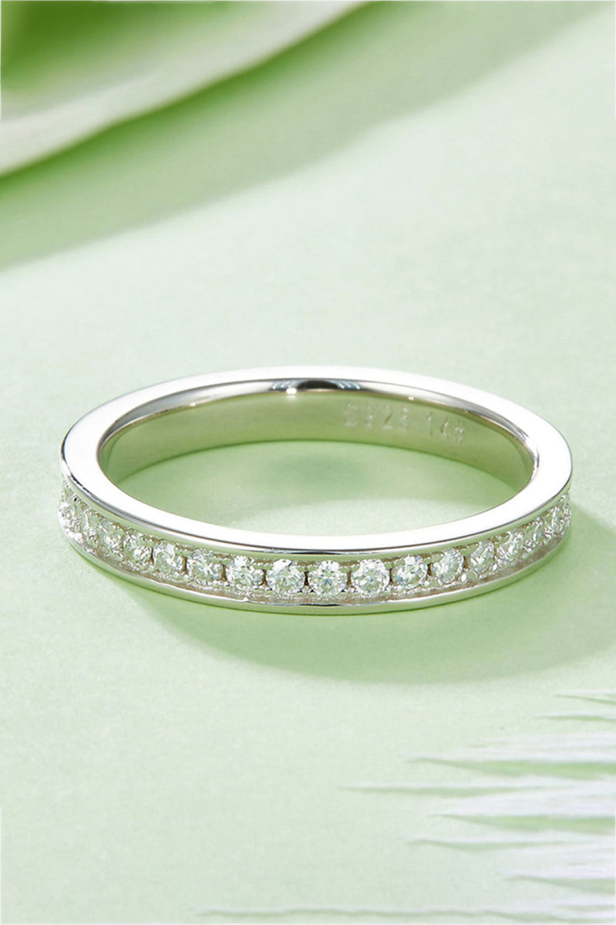 Silver pavé moissanite eternity band ring in 925 sterling silver