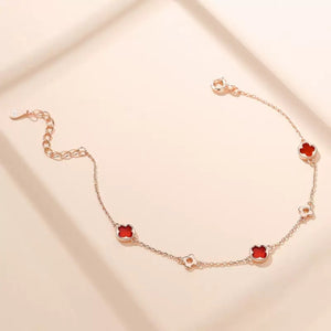 bracelet featuring four-leaf clover motif in red with 18K Rose Gold-Plated,925 sterling silver,Agate Care instructions