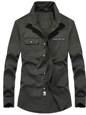 95%cotton,5%spandex Care instructions: Machine wash cold button-up shirt in Khaki with regular silhouette