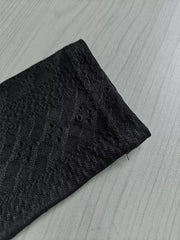 Black lace-embellished long sleeve maternity t-shirt detail