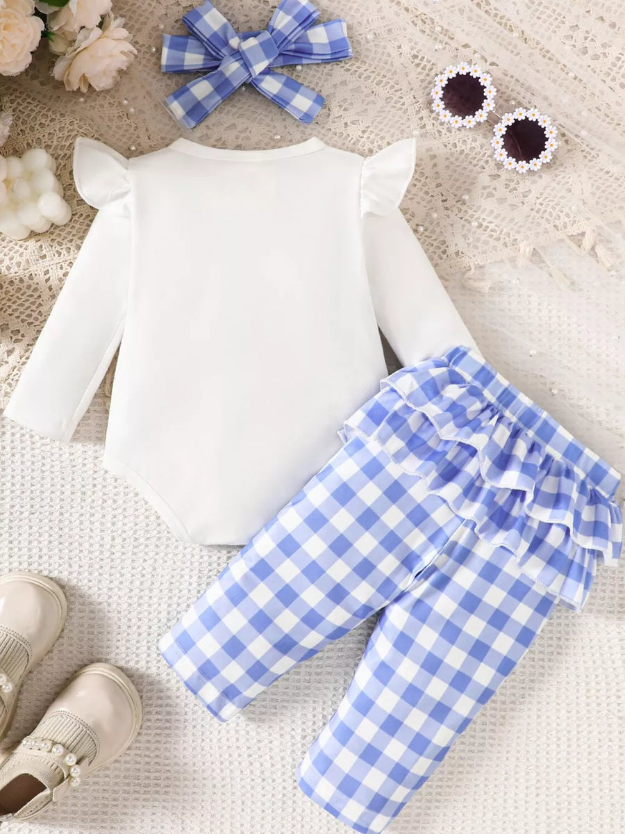Pink with Children's Ruffled Bow Bodysuit And Pants Set