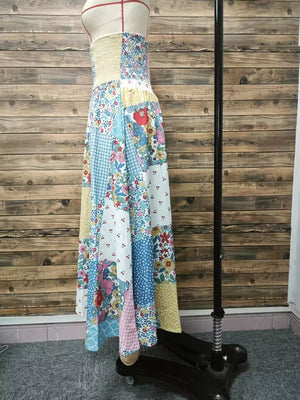 maxi skirt in white with patchwork and tiered