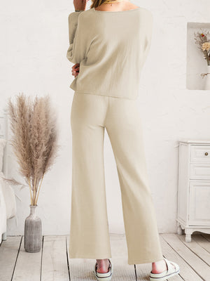 Black Wide-Leg Knit Loungewear Set