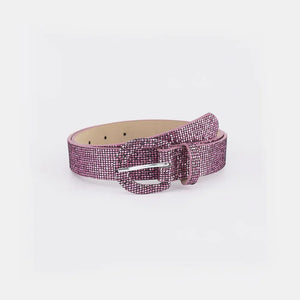 Glitter micro-studded belt in Moonlit Mauve with silver buckle.