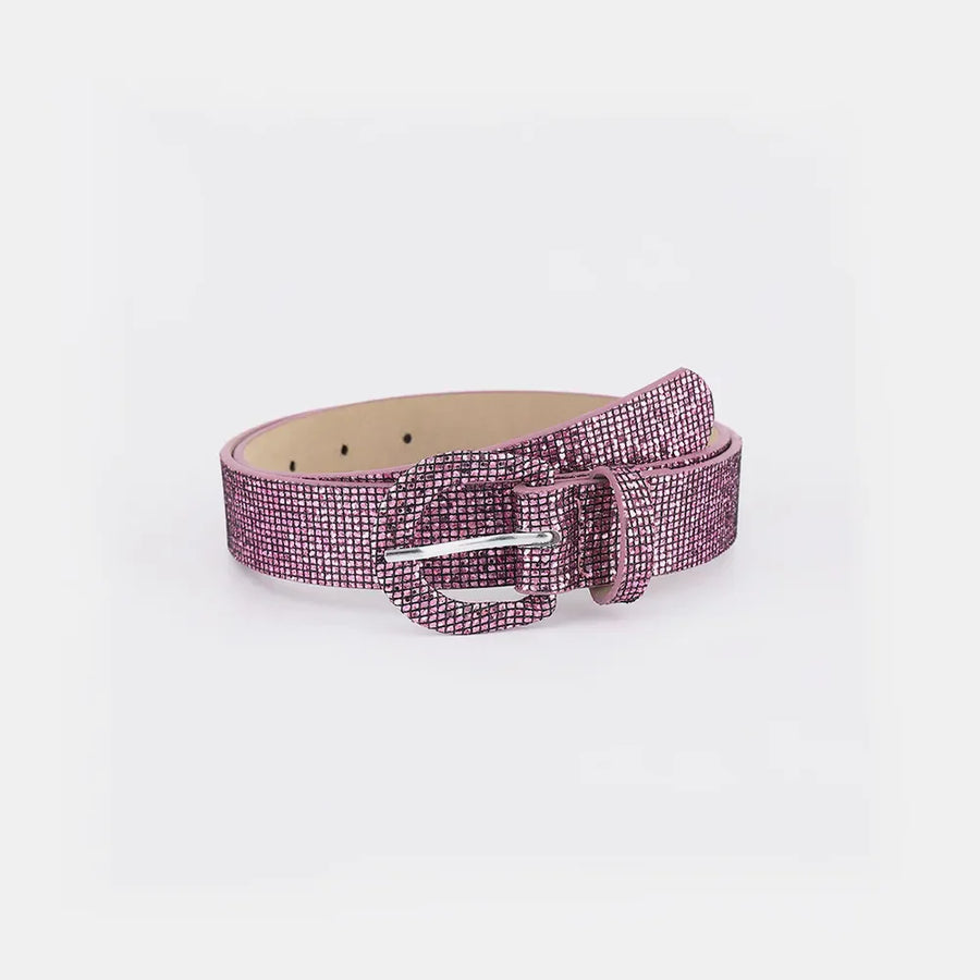 Glitter micro-studded belt in Moonlit Mauve with silver buckle.