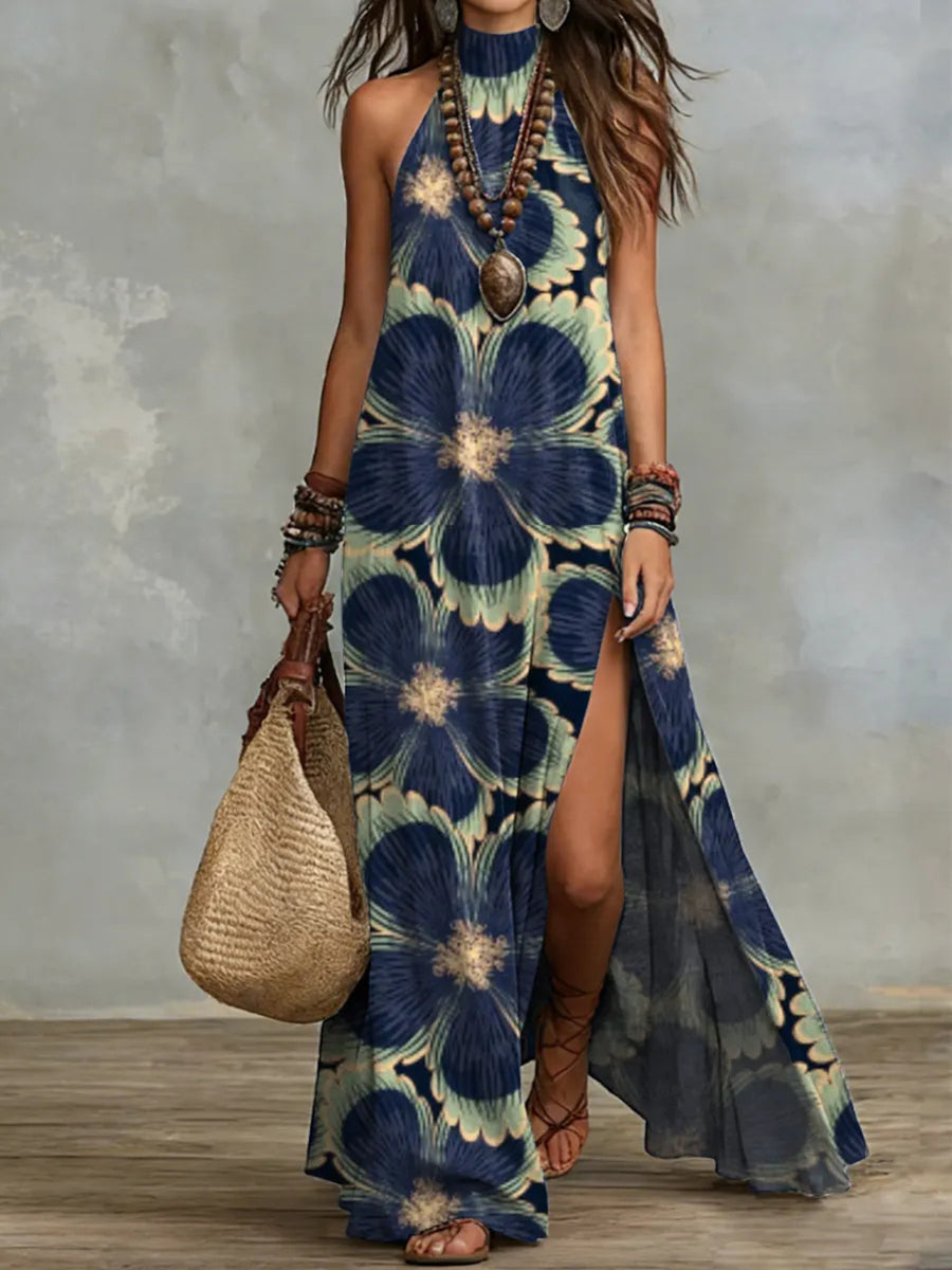 100% polyester Care instructions: Machine wash cold maxi dress in brown with A-line silhouette