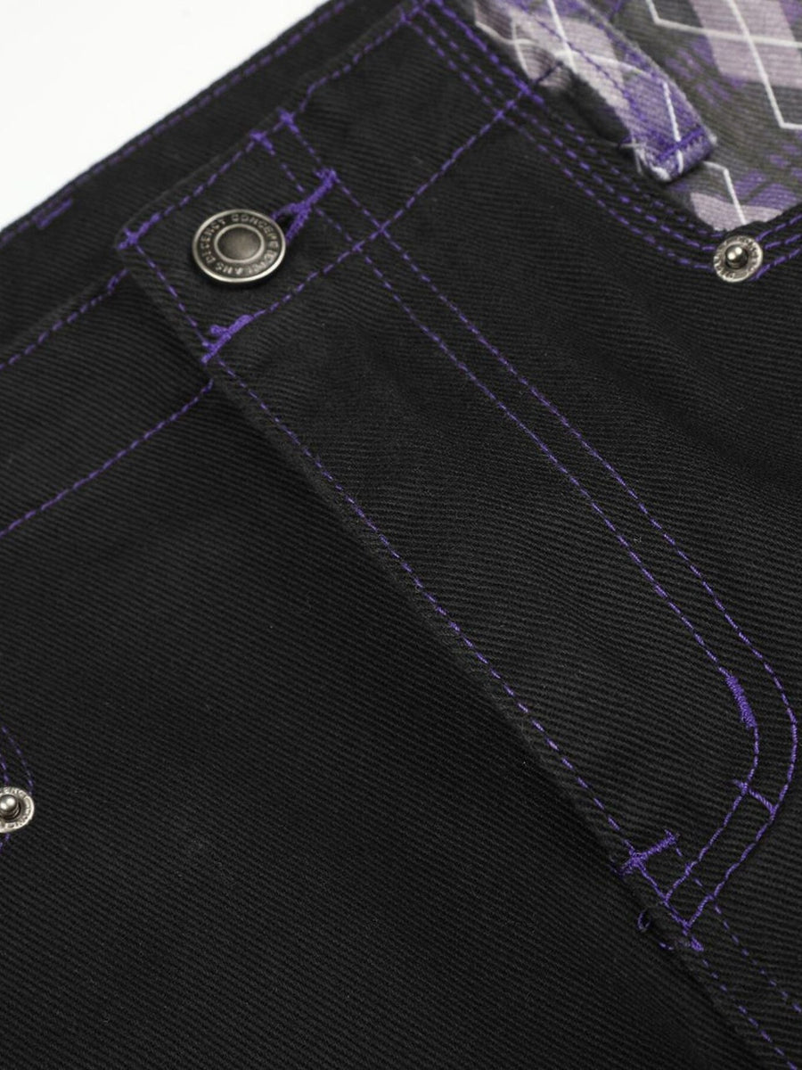 wide-leg jeans in purple with argyle and pocketed