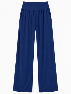 Pocketed High-Waisted Wide-Leg Pants in Burgundy with pocketed