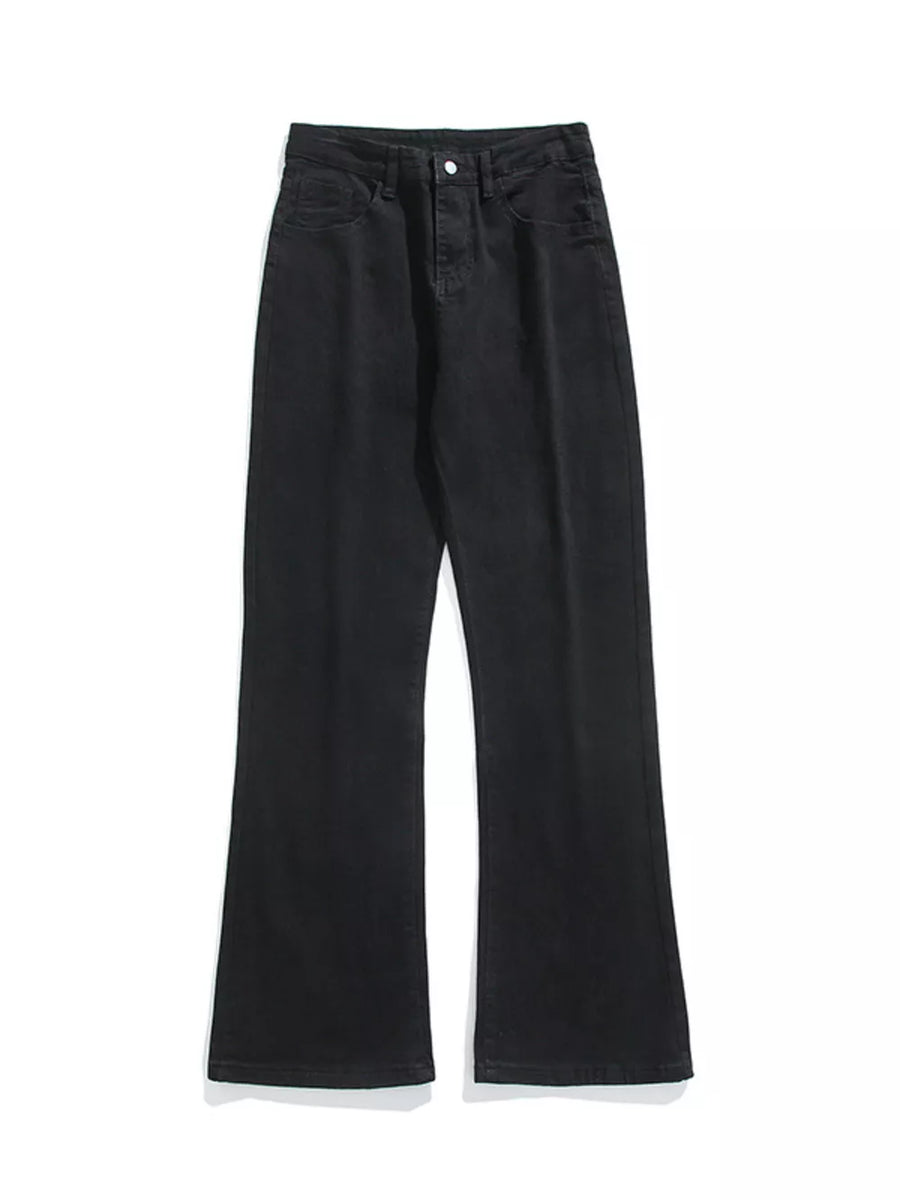 Black relaxed fit cotton jeans with a wide leg
