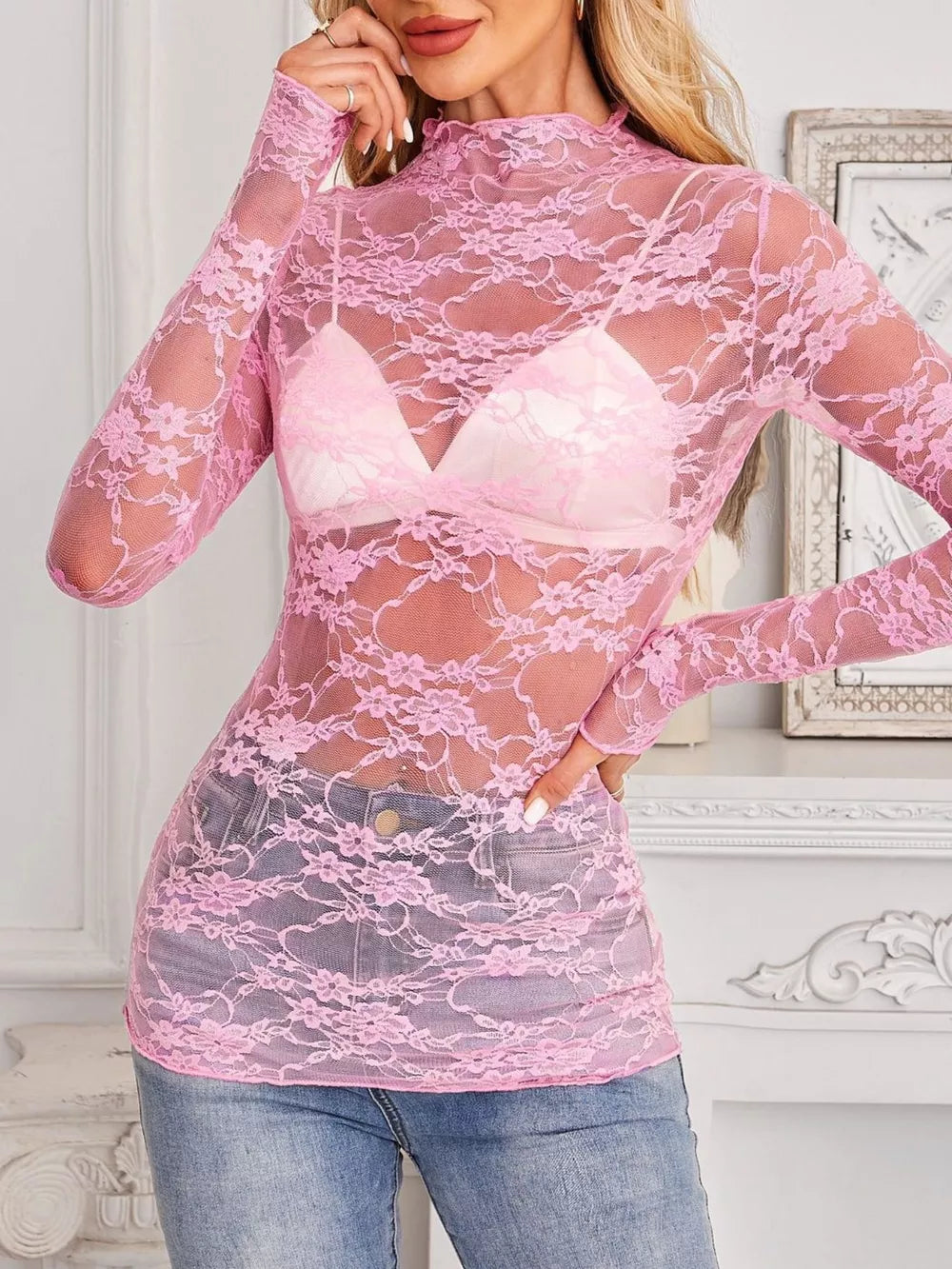 blouse featuring floral in Pink with 95% polyester, 5% elastane Care instructions: Machine wash cold texture