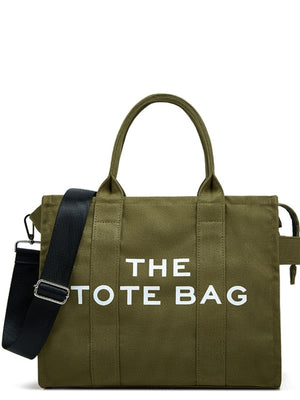 Letter Graphic Canvas Tote Bag in Army Green