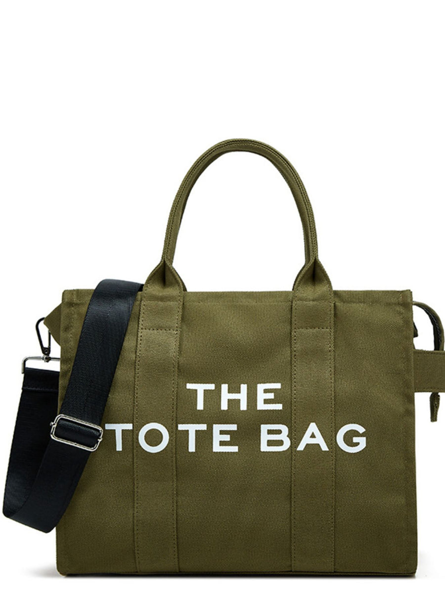 Letter Graphic Canvas Tote Bag in Army Green