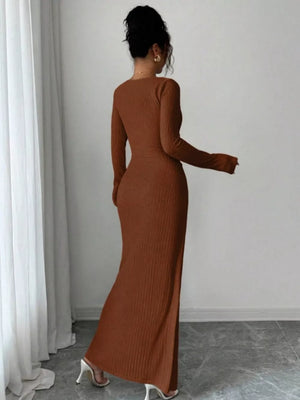 100% polyester Care instructions: Machine wash cold maxi dress in Black with bodycon silhouette