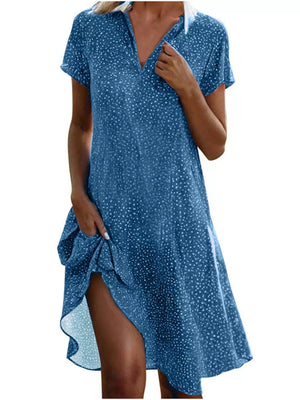 Dark Navy Full Size Polka Dot Short Sleeve Casual Dress