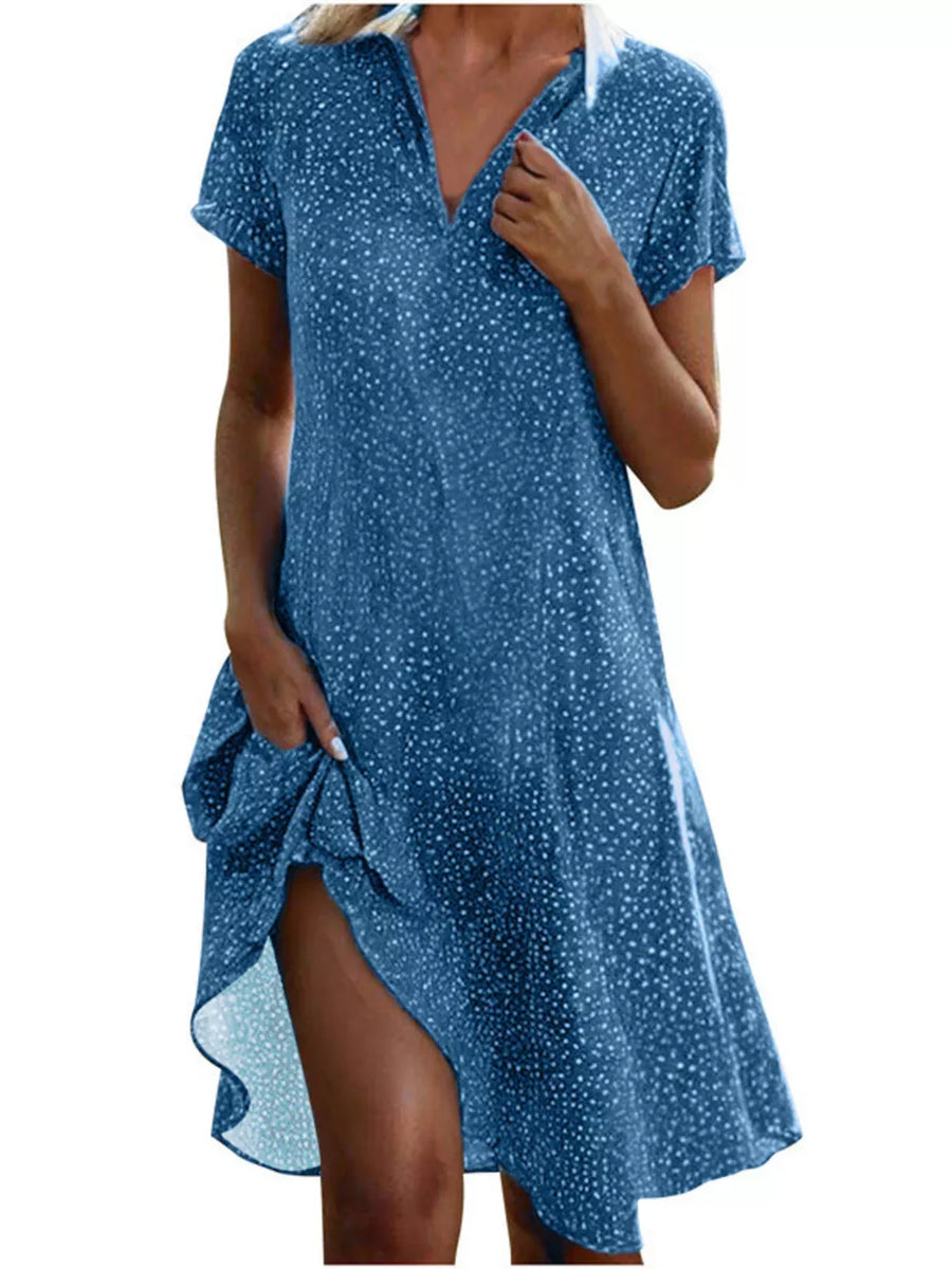 Dark Navy Full Size Polka Dot Short Sleeve Casual Dress