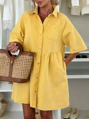 classic shirt dress in Lemon Yellow with collared