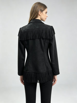 Black jacket with hip-length and open-front