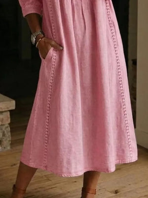 Full Size V-neck 3/4 Sleeve Midi Dress Plus Size in Burgundy