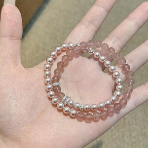 Pearl Beaded Bracelet 2 Piece Set in rose pink with beaded