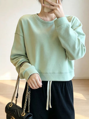 Crew Neck Drop Shoulder Sweatshirt in Light Green