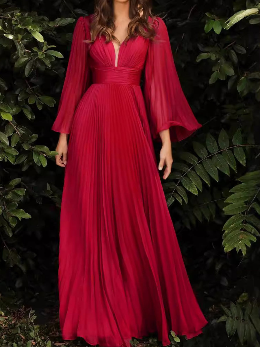 romantic maxi dress in ivory with v-neck
