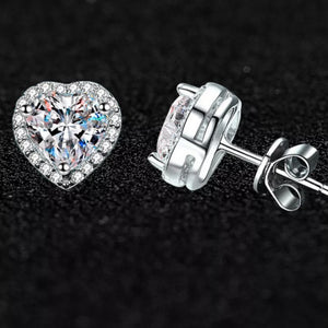 2 Carat 925 Sterling Silver Moissanite Heart Earrings in clear with heart-shaped
