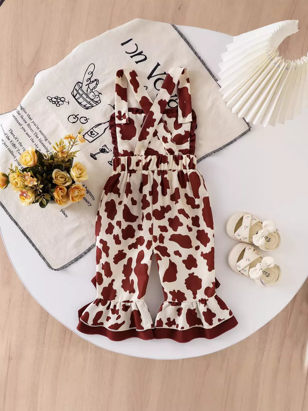 Children's Cow Print Ruffle Jumpsuit option 7