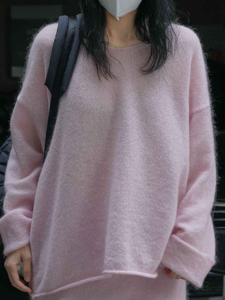 Chenille Care instructions: Hand wash cold pullover sweater in Pink with oversized silhouette