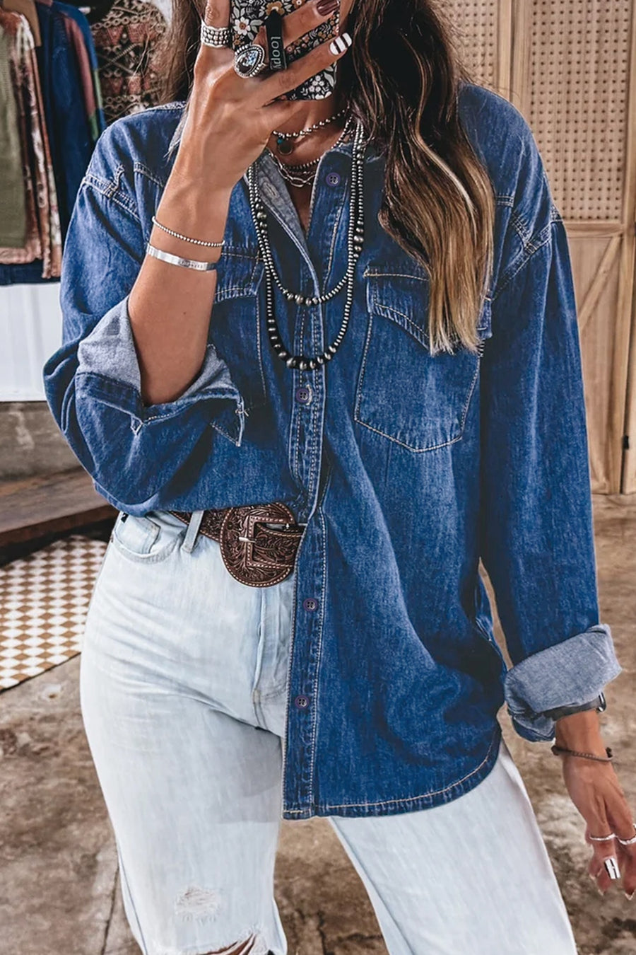 85 western shirt in Dusty Blue with relaxed silhouette