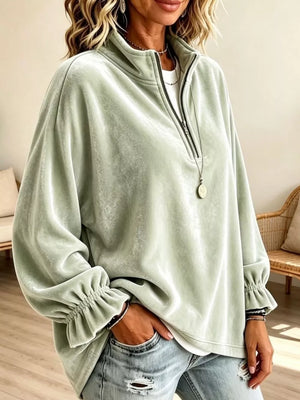 sweatshirt in Burgundy with ruffled cuffs and hip-length